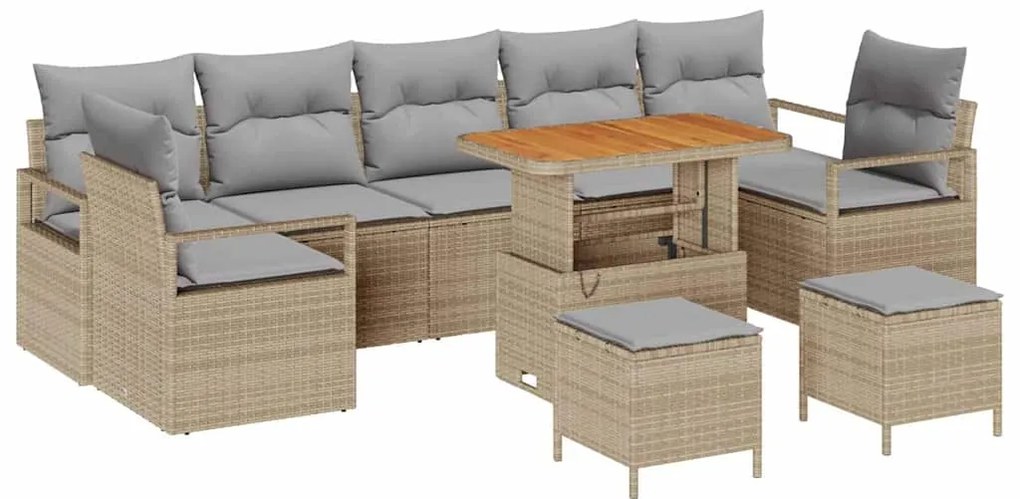 Conjunto de Sofás de Jardim de 10 peças com Almofadas Bege Rattan Poli