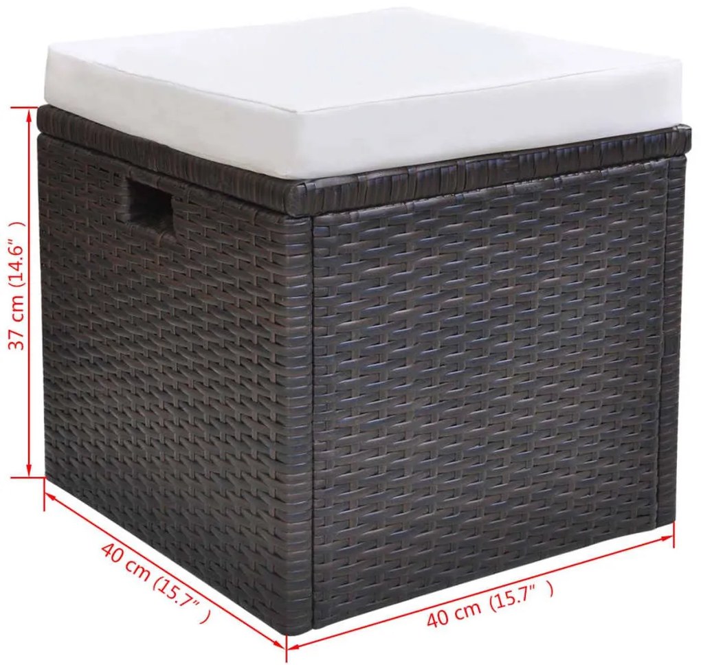 6 pcs conjunto jantar exterior com almofadões vime PE castanho