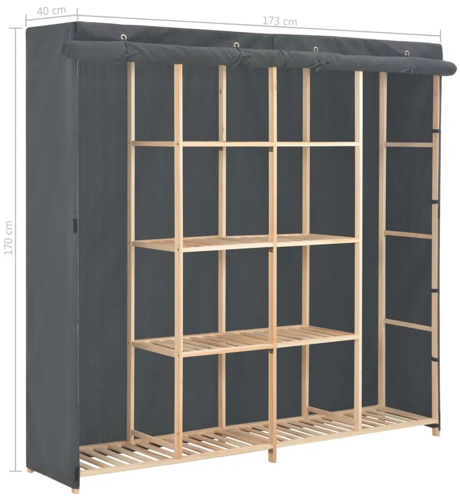 Roupeiro 173x40x170 cm tecido cinzento