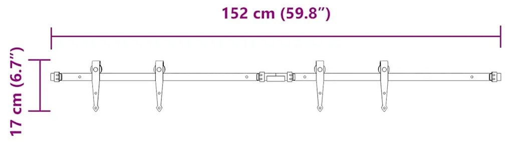 Kit p/ porta de armário deslizante 152 cm aço carbono