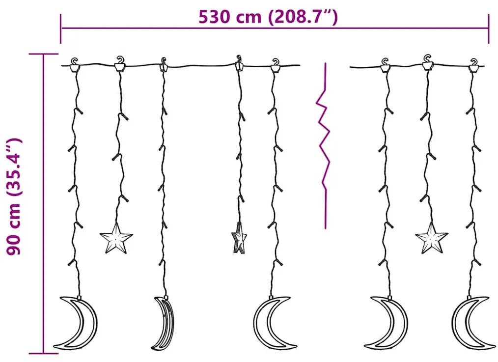 Estrelas e luas de luz c/ controlo remoto 345 LEDs branco frio