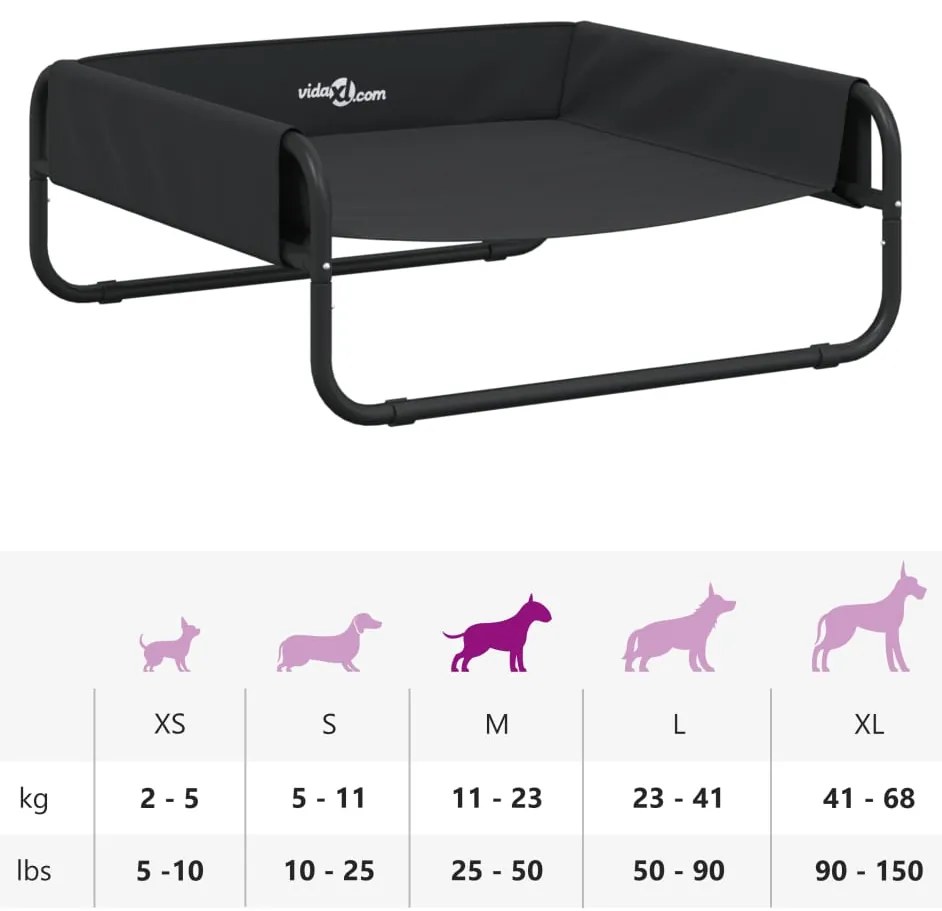 Cama para cães elevada tecido oxford e aço antracite