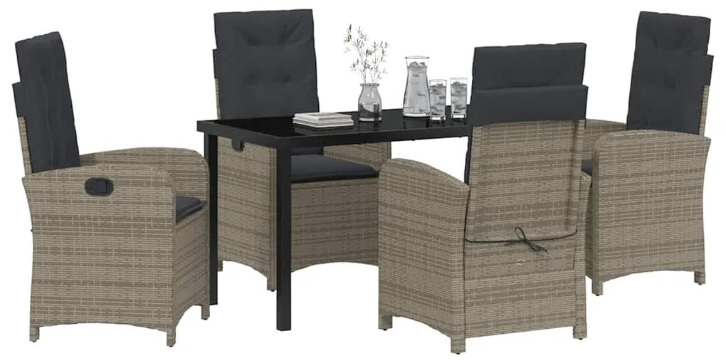 Conjunto de Jantar de Jardim de 5 Peças com Almofadas Cinza Rattan Pol