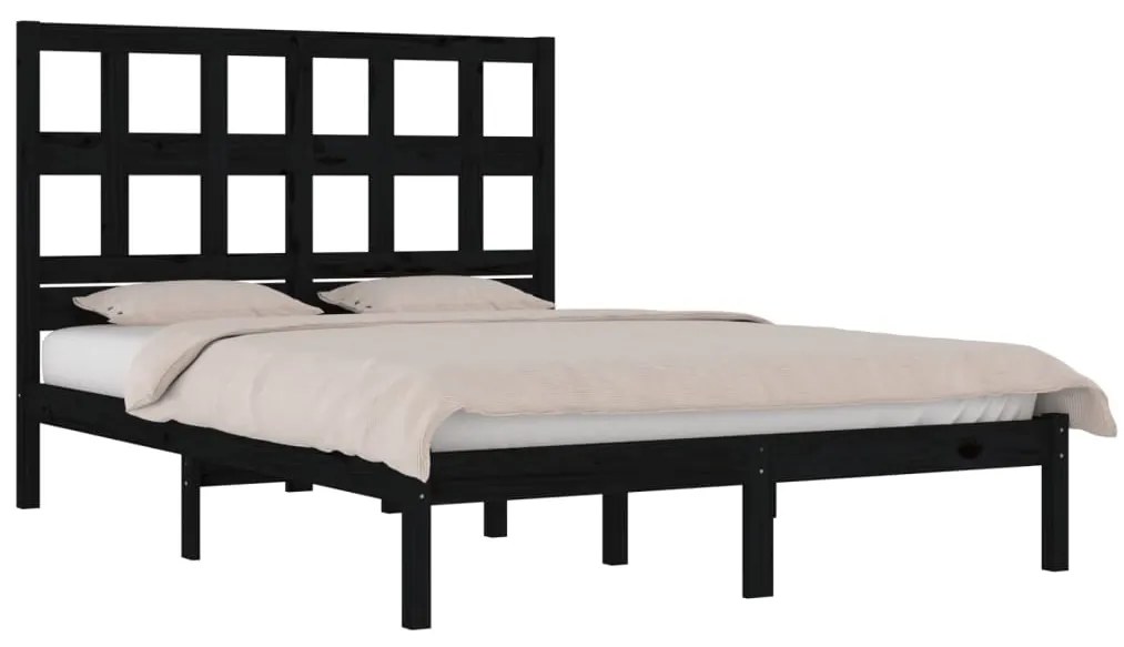 Estrutura de cama 200x200 cm pinho maciço preto