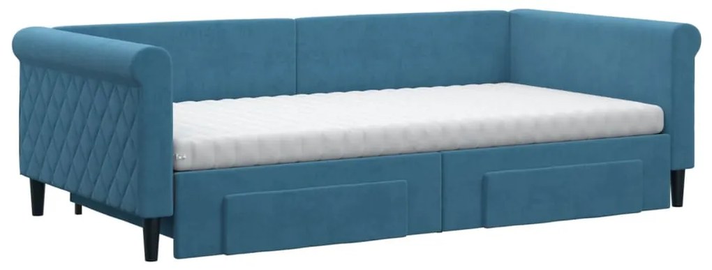 Sofá-cama com gavetão e gavetas 100x200 cm veludo azul