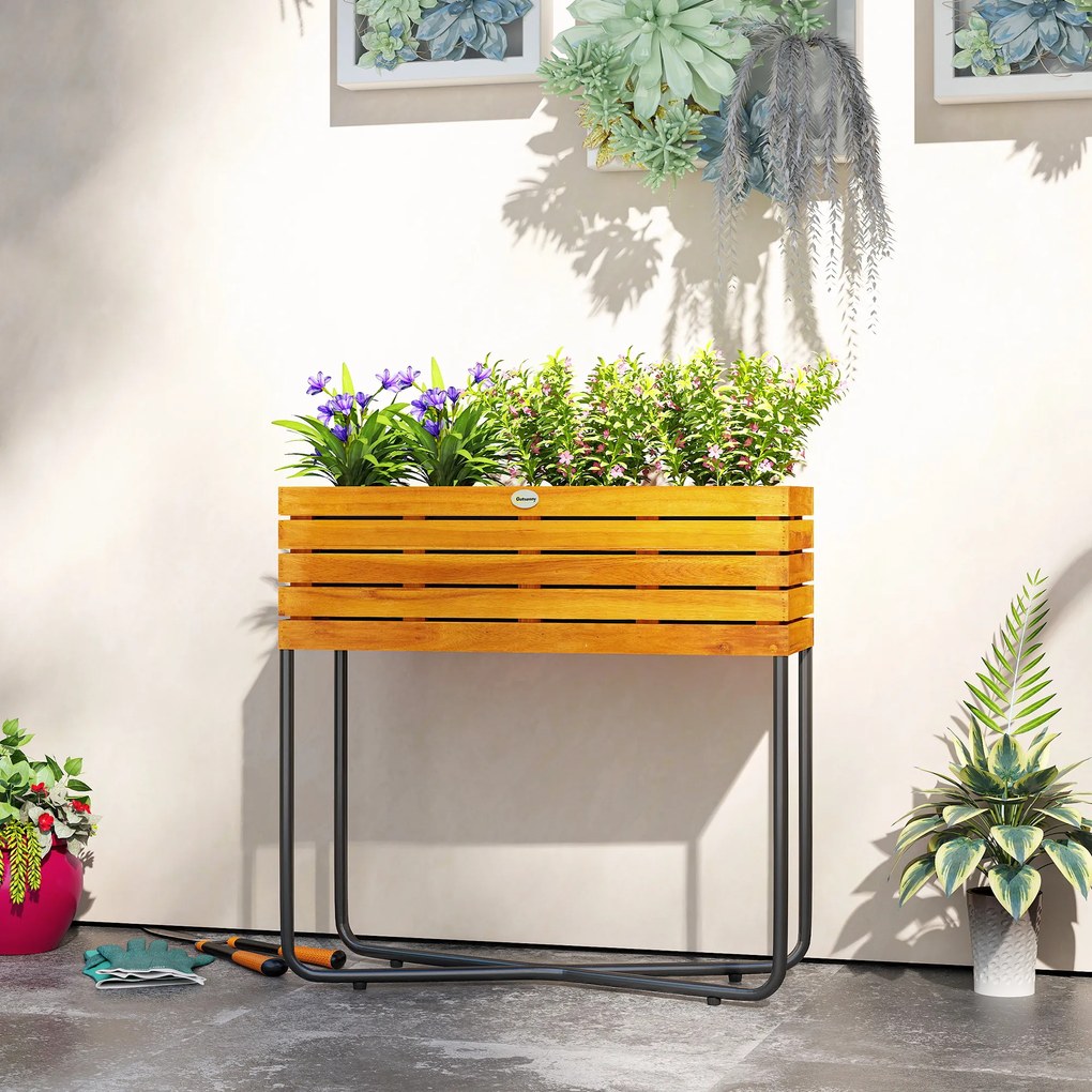 FLoreira com base retangular 62 x 22,5 x 61 cm, orifícios de drenagem, madeira de acácia, efeito de madeira natural