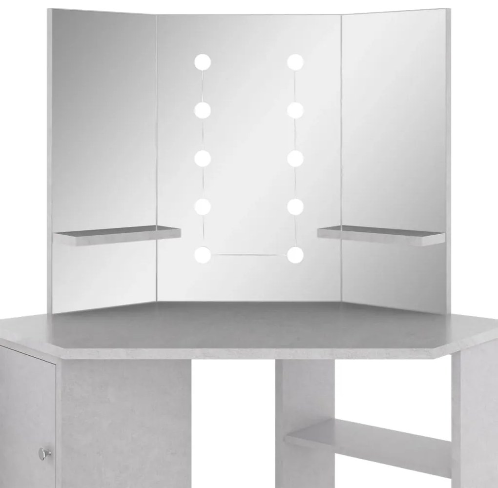 Toucador de canto com LED 111x54x141,5 cm cinzento cimento