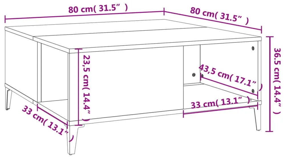 Mesa de centro 80x80x36,5 cm derivados madeira branco brilhante