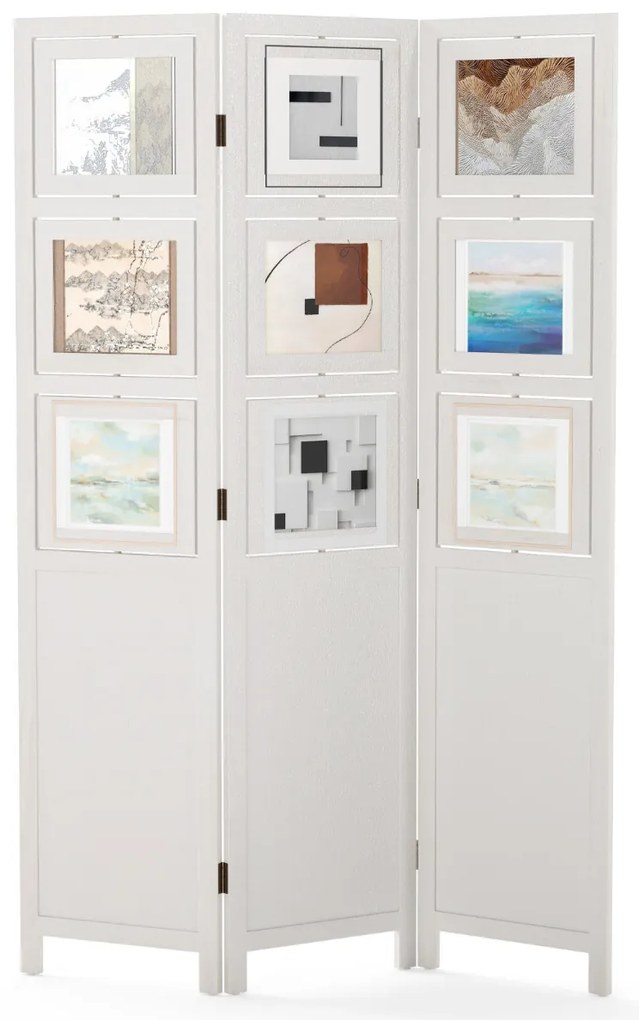 Biombo com 9 Molduras Giratórias 121 x 170 cm de 3 Painéis s para Casa Escritório Branco