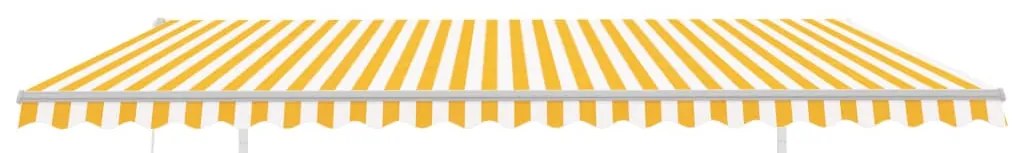 Toldo autom. LED e sensor de vento 5x3 m amarelo e branco