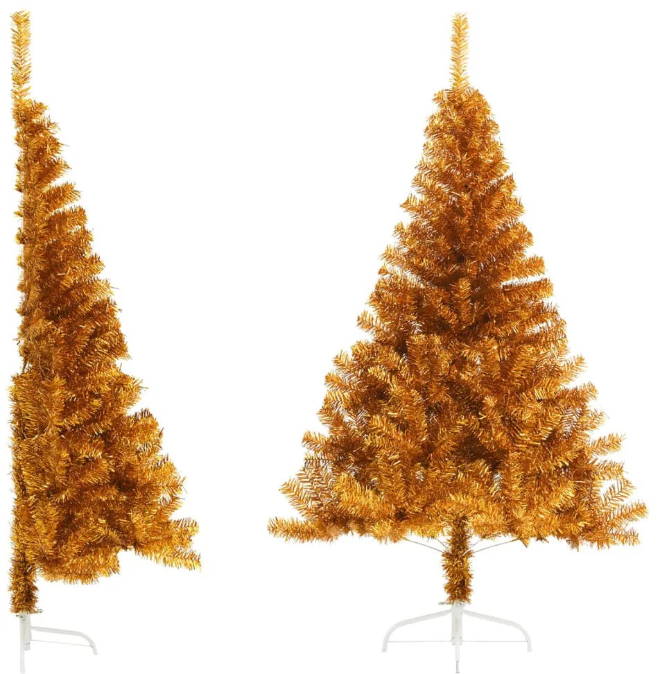 Meia árvore de Natal artificial com suporte 180 cm PET dourado