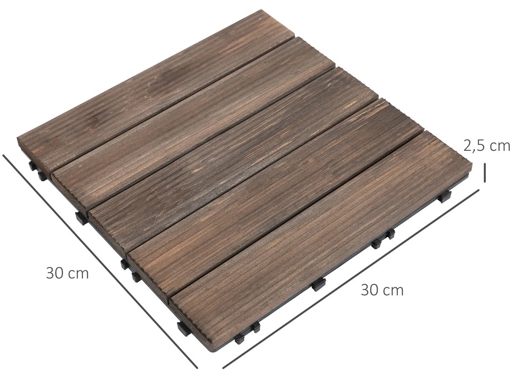 Módulo de 27 Deck de Madeira 30x30cm com Área de 2,5m² Estrados com Sistema de Clic para Balcão Terraço Jardim Marrom Escuro