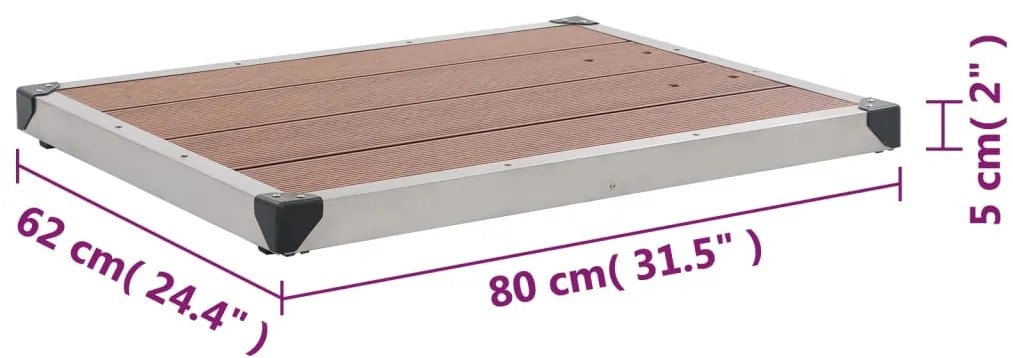 Base chuveiro p/ exterior 80x62 cm WPC aço inoxidável castanho