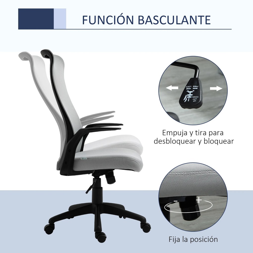 Vinsetto Cadeira de Escritório Ergonômica Cadeira de Escritório Giratória com Altura Ajustável Apoio para os Braços e Suporte Lombar Alto Transpirável 62x62x113-122cm Cinza
