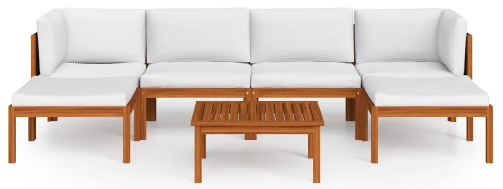 7 pcs conjunto lounge jardim c/ almofadões acácia maciça creme