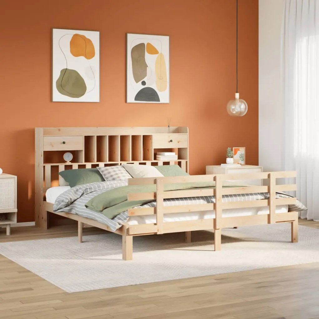 vidaXL Cama com estante sem colchão 180x200 cm pinho maciço