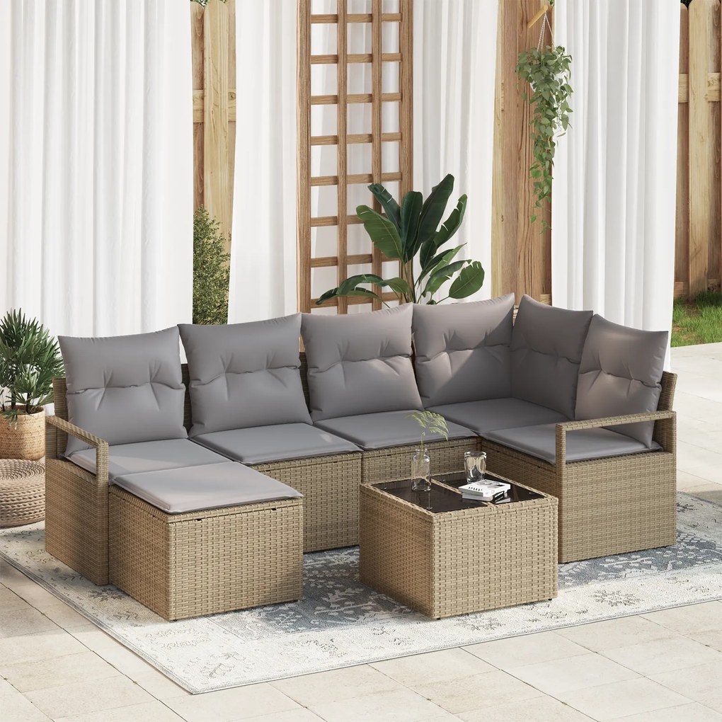 Conjunto de Sofá de Jardim vidaXL de 7 Peças com Almofadas em Poliratt