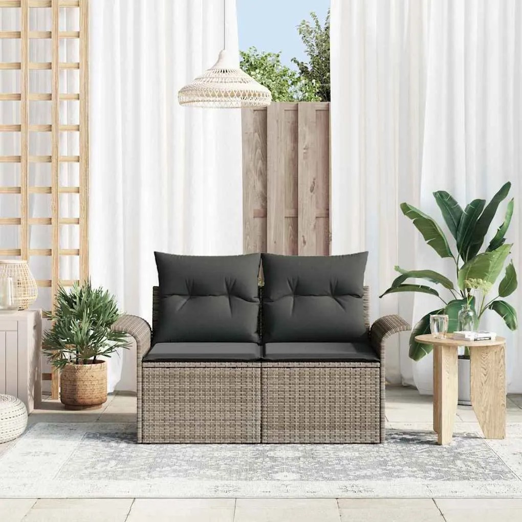 Sofá de Jardim para 2 Pessoas com Armazenamento e Almofadas Cinza em R