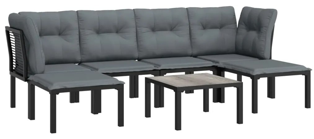 7 pcs conjunto lounge de jardim vime PE preto e cinzento