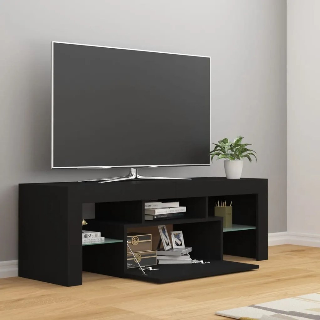 Móvel de TV com luzes LED 120x35x40 cm preto