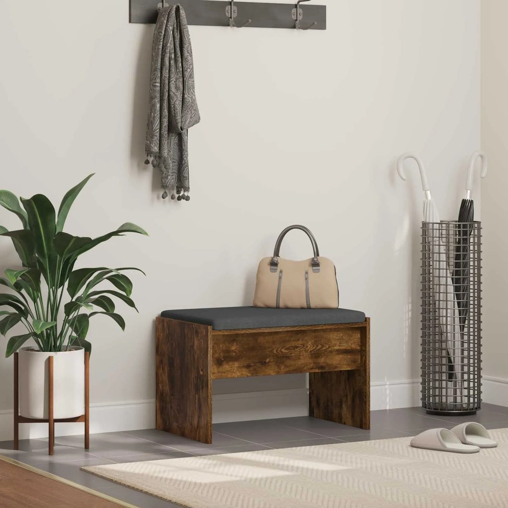 vidaXL Banco de Hall com almofada Carvalho Defumado 60 x 38 x 46 cm