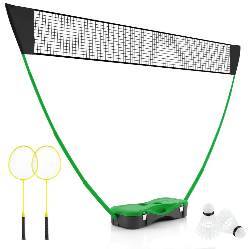 Conjunto portátil de badminton para crianças com 2 raquetes 2 penas Estrutura em PVC, baliza de futebol e rede de pátio 270 x 33,5 x 160 cm Verde