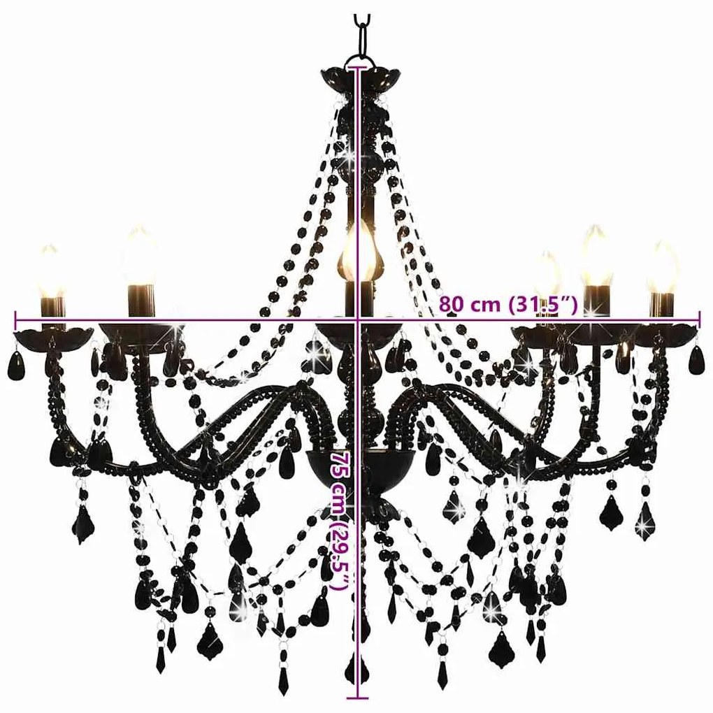 Lustre com contas lâmpadas 8 x E14 preto