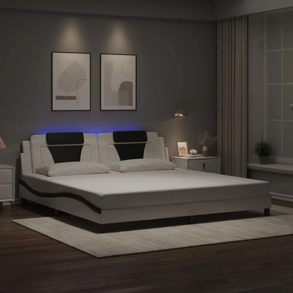 vidaXL Estrutura cama c/ luzes LED 200x200cm couro artif. branco/preto