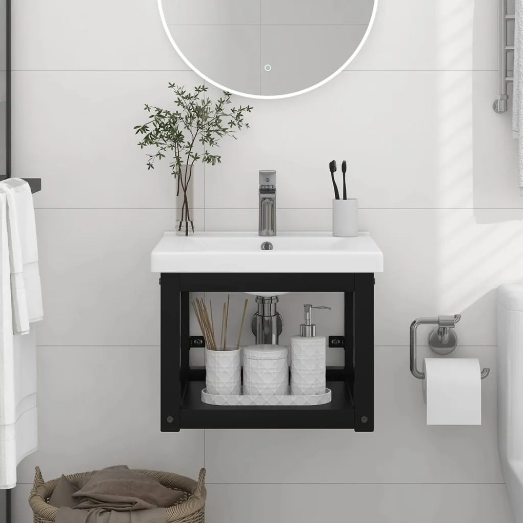 vidaXL Estrutura de parede p/ lavatório ferro 40x38x31 cm preto