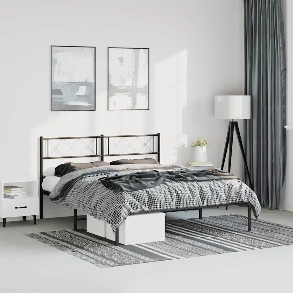 vidaXL Estrutura de cama em metal com cabeceira 150x200 cm preto