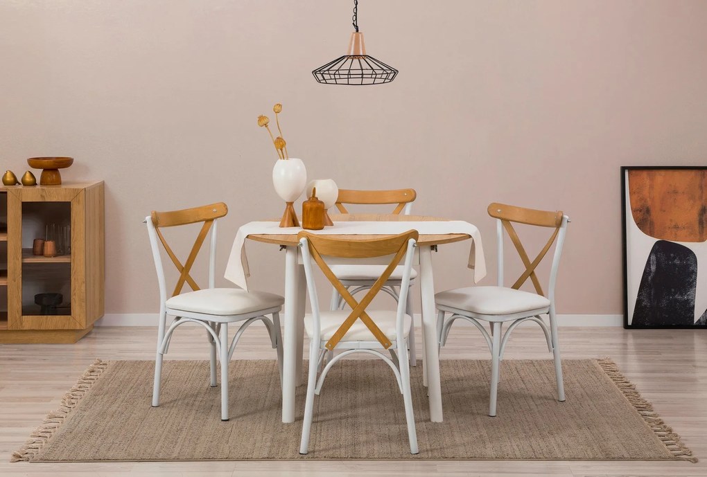 Conjunto de Mesa de Jantar Extensível Oliver – Carvalho e Branco – Mes