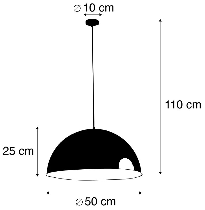 LED Candeeiro pendente industrial inteligente preto com dourado 50 cm incl. Wifi G125 - Magna Eco Moderno