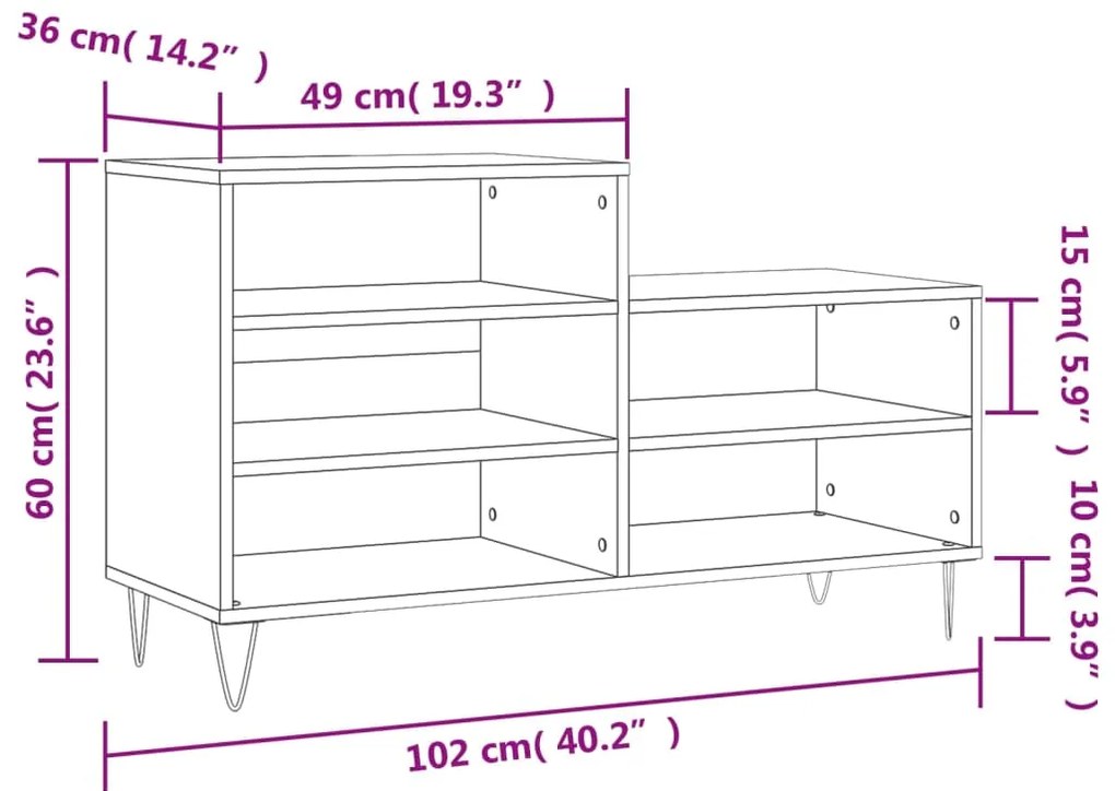 Sapateira 102x36x60 cm derivados de madeira cinzento cimento