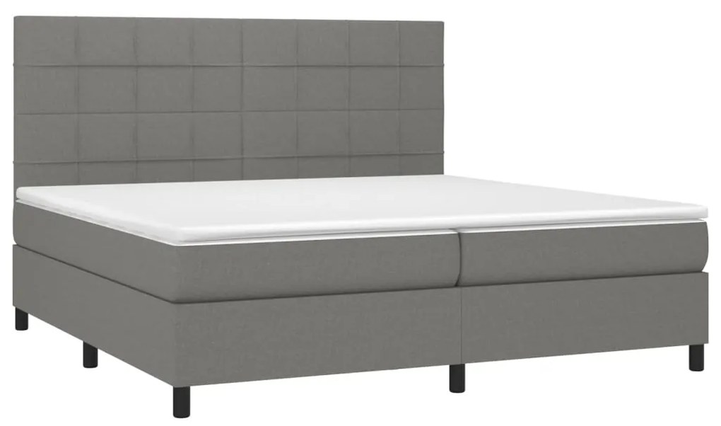 Cama box spring c/ colchão e LED 200x200 cm tecido cinza-escuro