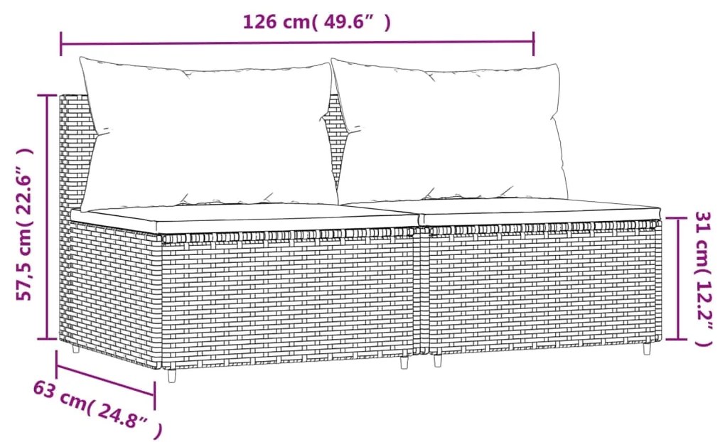 Sofás de centro p/ jardim c/ almofadões 2 pcs vime PE castanho