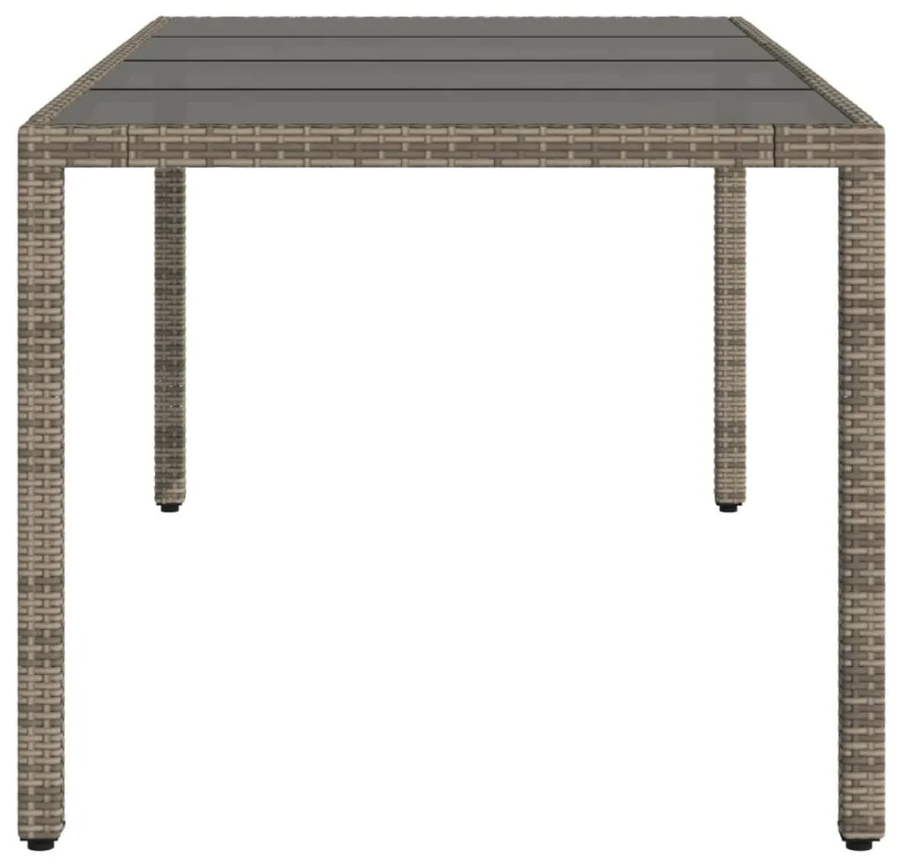 Mesa de jardim com tampo de vidro 190x90x75 cm vime PE cinza