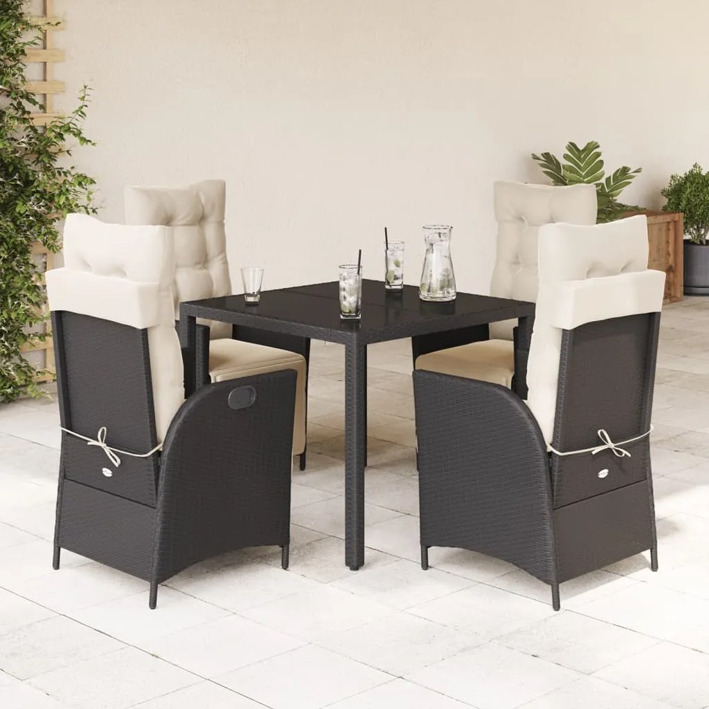 vidaXL 5 pcs conjunto de jantar p/ jardim c/ almofadões vime PE preto
