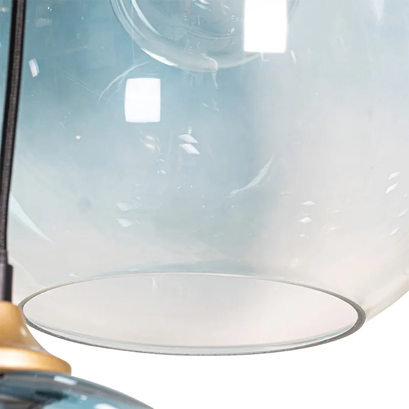 Candeeiro de suspensão em latão com vidro azul e verde 8 luzes - Sandra Art Deco