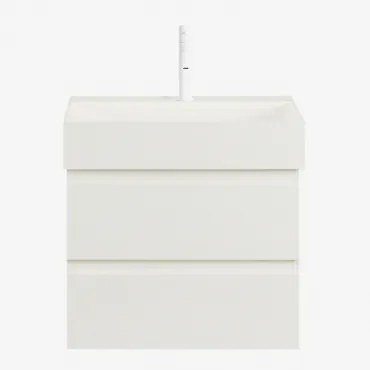 Conjunto De Móvel De Casa De Banho Suspenso Em Madeira E Folha De Freixo Com Lavatório Integrado Ona Branco & Sem Espelho & - Sklum