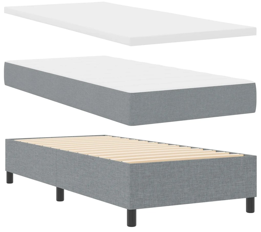 Cama Box com Colchão e Banco Cinza Claro 90x200 cm Tecido