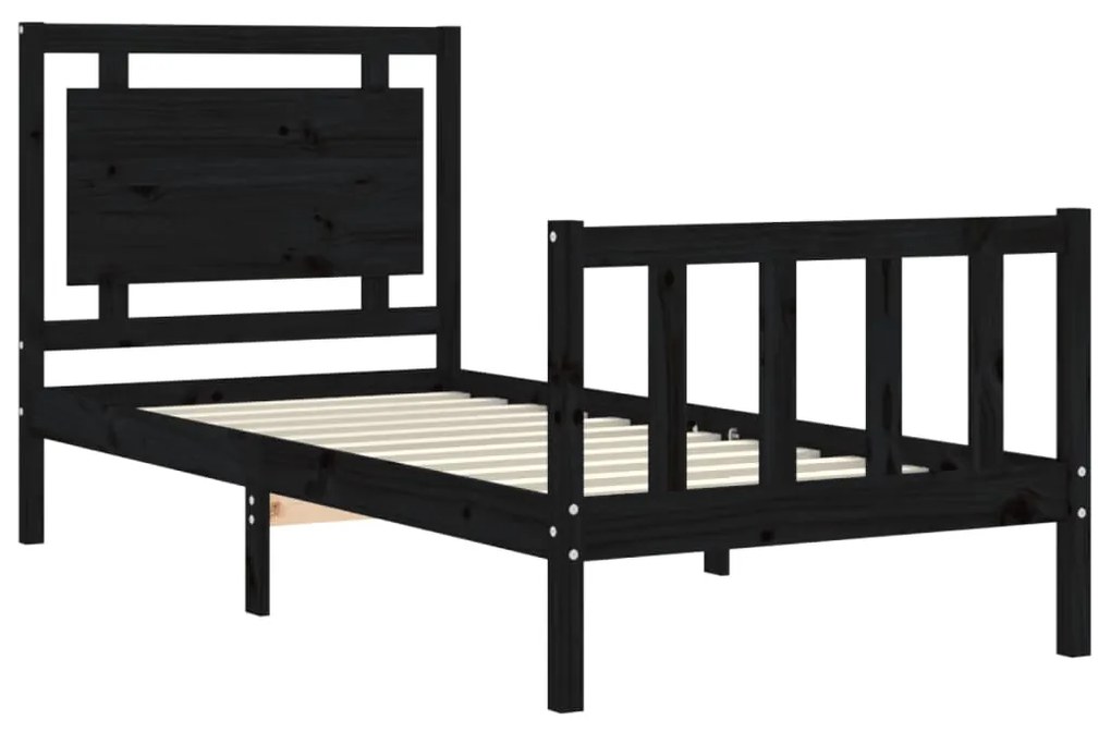 Estrutura de cama com cabeceira 100x200 cm madeira maciça preto