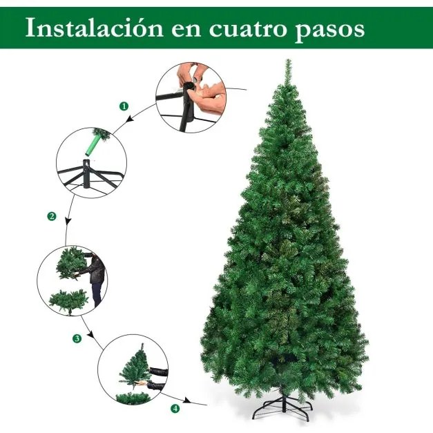 Árvore de Natal Artificial de 2,4 m com Base de Metal Casa Escritório Loja Verde