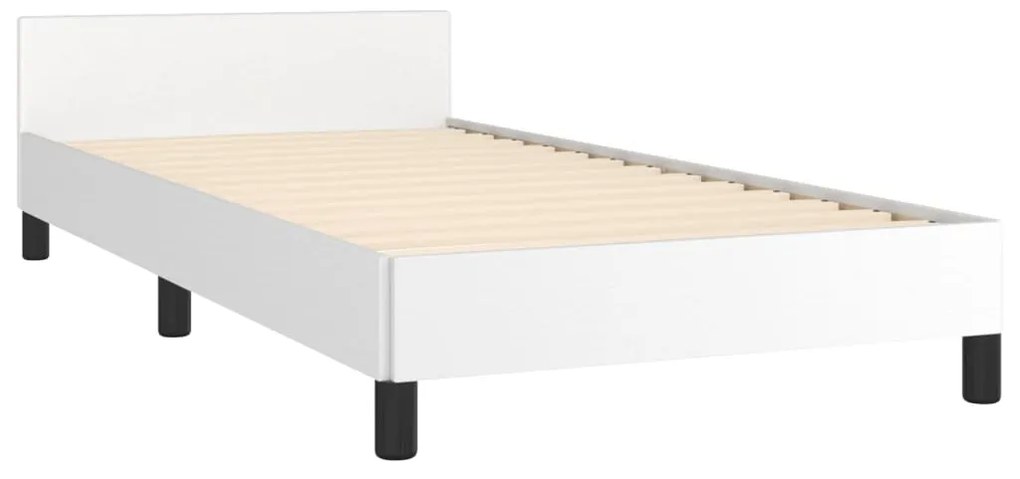 Estrutura cama c/ cabeceira 90x200 cm couro artificial branco