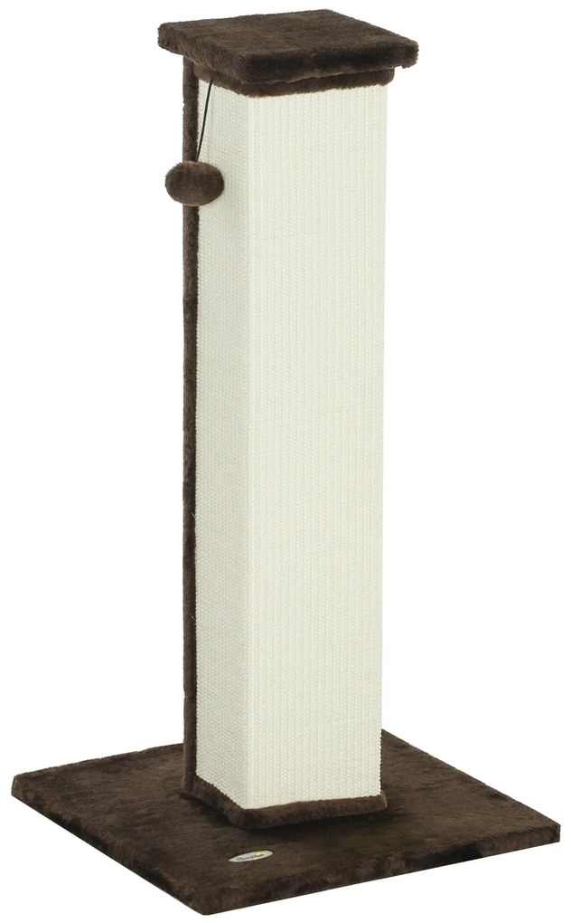 PawHut Poste Arranhador para Gatos Altura 81 cm Arranhador para Gatos com Poste de Sisal e Bola Suspensa 41x41x81 cm Marrom