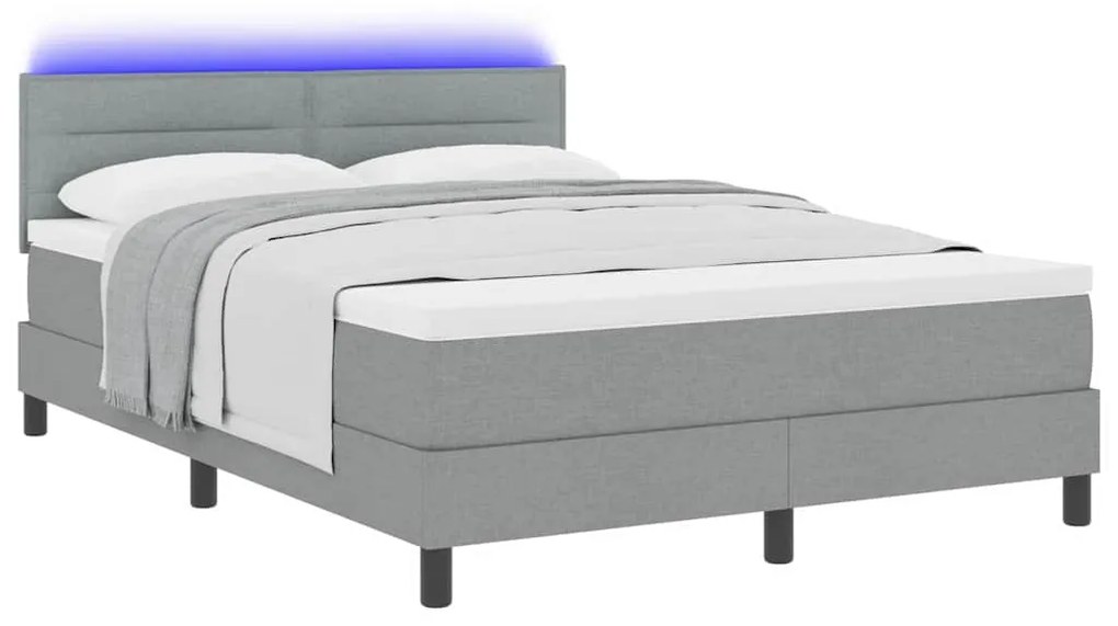 Cama Box com Colchão e Luz LED Cinza Claro 160x200 cm Tecido