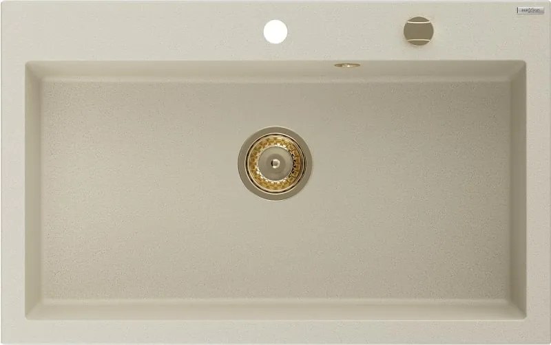 Mexen Elix lava-loiça de granito de 1 bacia 800 x 500 mm, bege, sifão dourado - 6527801005-69-G