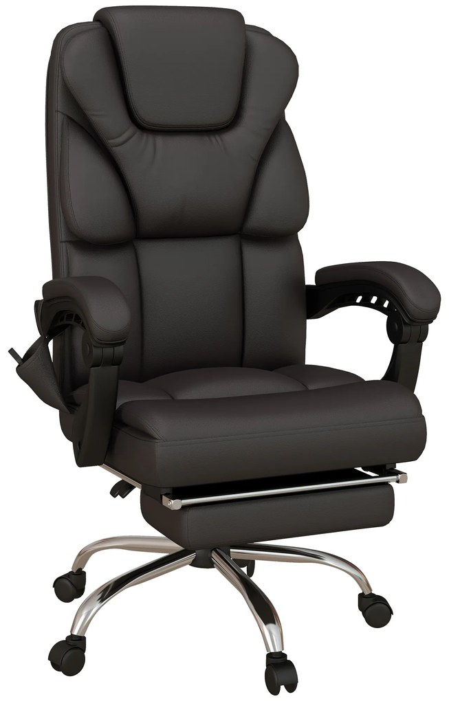 Vinsetto Cadeira de Escritório com 6 Pontos de Massagem Cadeira Executiva Reclinável de PU com Controlo Remoto Altura Ajustável Encosto Alto Apoio para os Pés e Bolso 63x57x118-126 cm Marrom