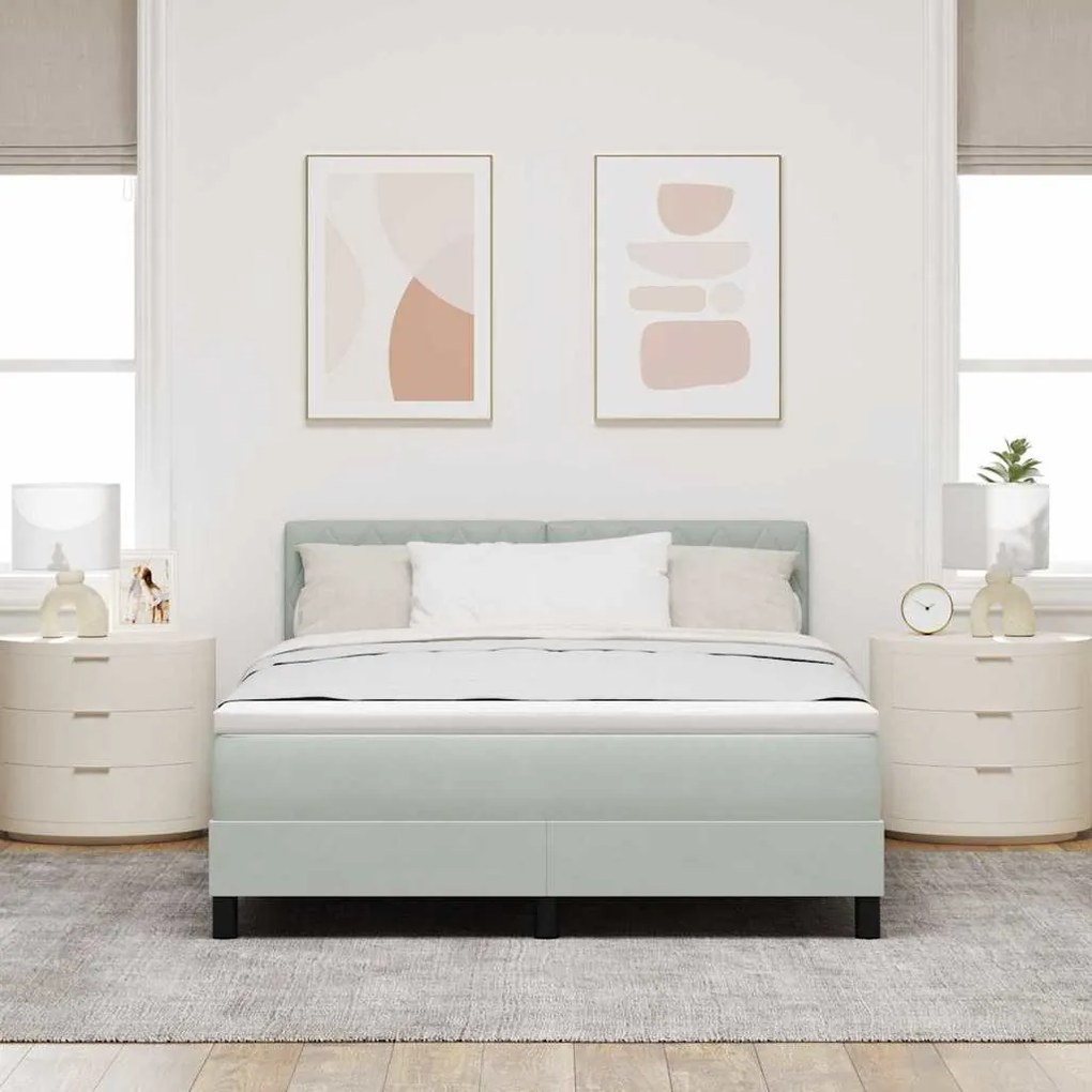 Cama Box Spring com Colchão VidaXL Cinza Claro 160x200 cm Veludo