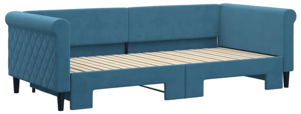 Sofá-cama com gavetão 90x200 cm veludo azul