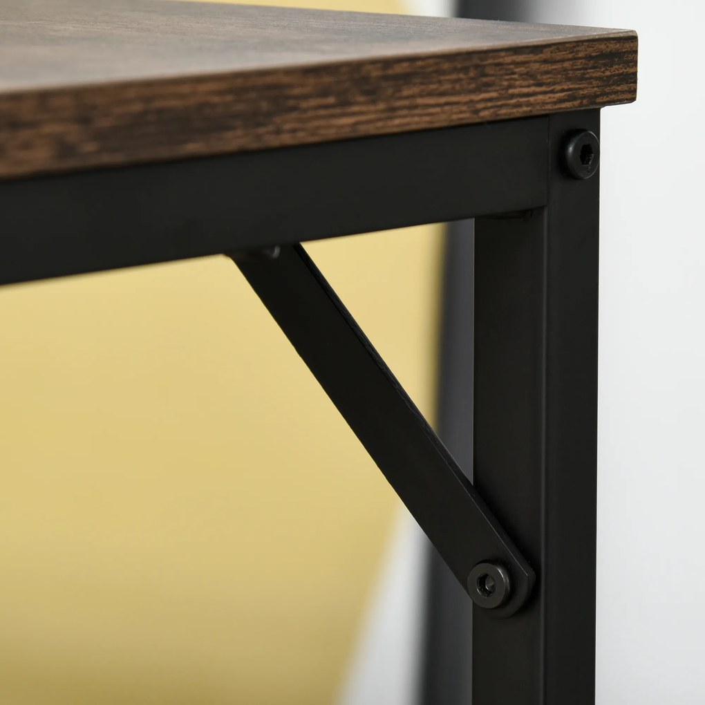 Conjunto de Mesa de Bar com 4 Bancos com Apoio para os Pés Mesa de 100x60x88cm e Bancos de 32x32x57cm Preto e Nogueira